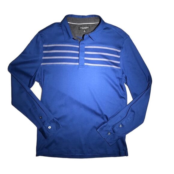 BANANA REPUBLIC BLUE WITH GRAY STRIPES SHIRT-SIZE MEDIUM - Picture 1 of 4